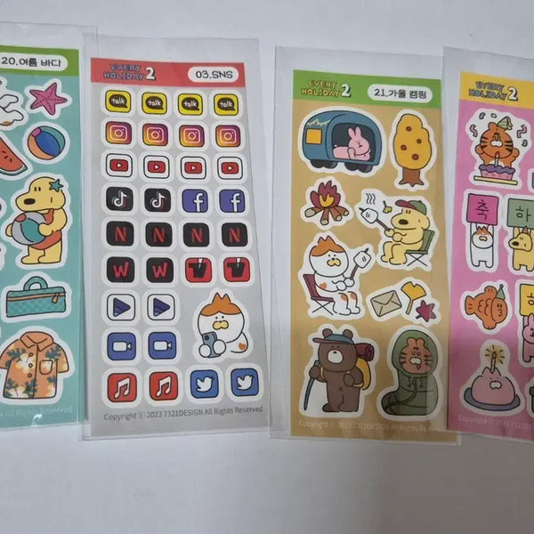[BUNJANG] 4-Piece Set Character Diary Sticker Bundle / 4장일괄)캐릭 다꾸 스티커