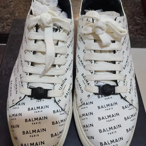 [BUNJANG] Balmain Monogram Leather Sneakers Size 42 / 발망(BALMAIN) 로고 모노그램 레더 스니커즈 42사이즈