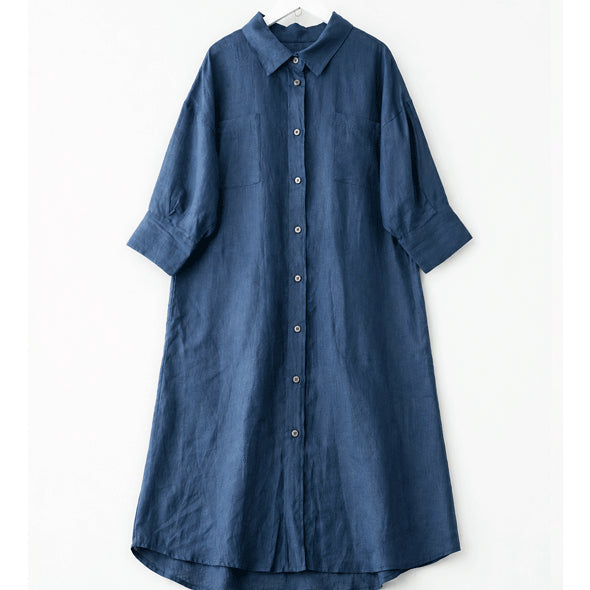 [BUNJANG] 100% Linen Ryan Navy Shirt Dress Jacket / 아마100% RYAN 네이비셔츠 원피스자켓