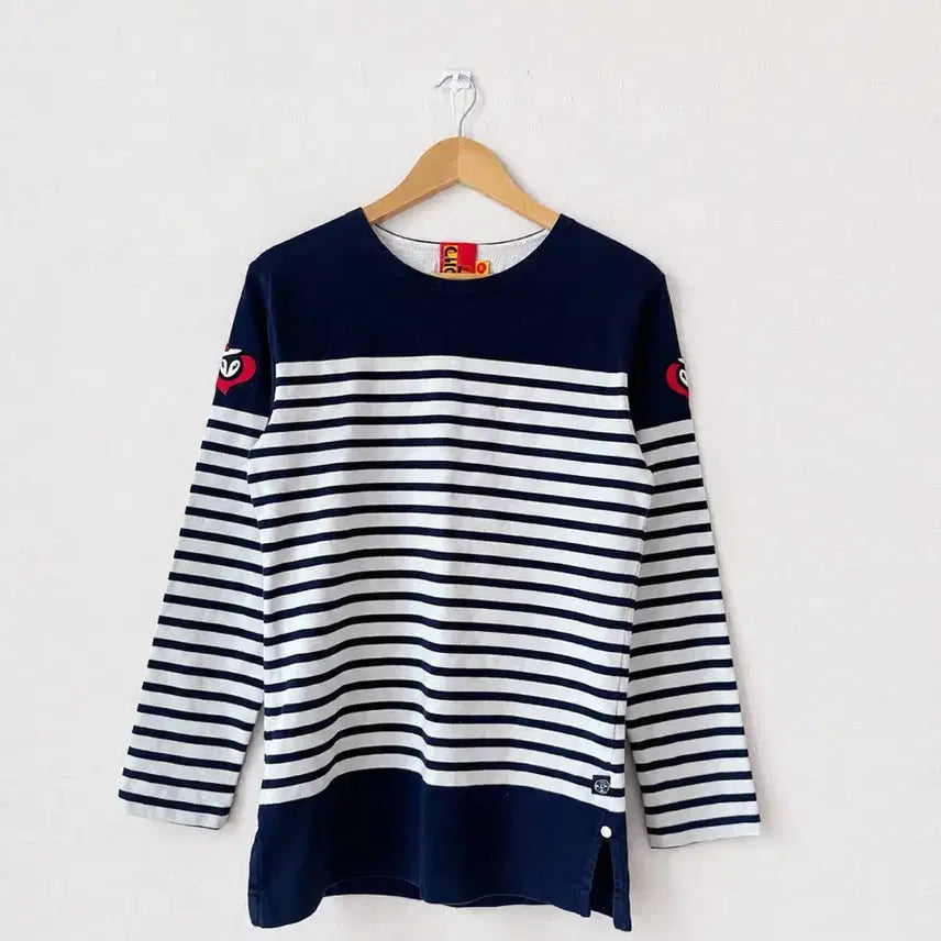 [BUNJANG] Lucky Chouette Navy Stripe Long Sleeve T-Shirt Size S / 럭키슈에뜨 네이비 스트라이프 긴팔 티셔츠 S 55