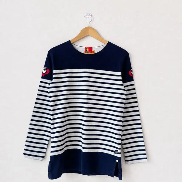 [BUNJANG] Lucky Chouette Navy Stripe Long Sleeve T-Shirt Size S / 럭키슈에뜨 네이비 스트라이프 긴팔 티셔츠 S 55