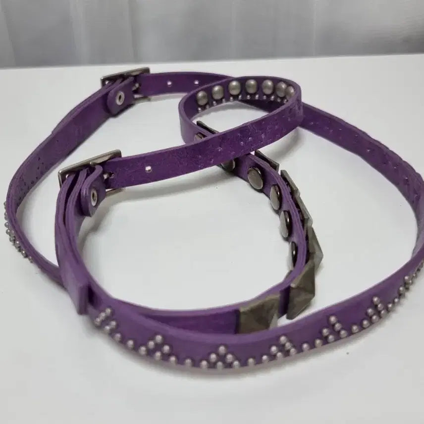 [BUNJANG] Vintage Studded Purple Leather Belt / (새상품) 빈티지 느낌의 스터드 보라색 가죽 벨트