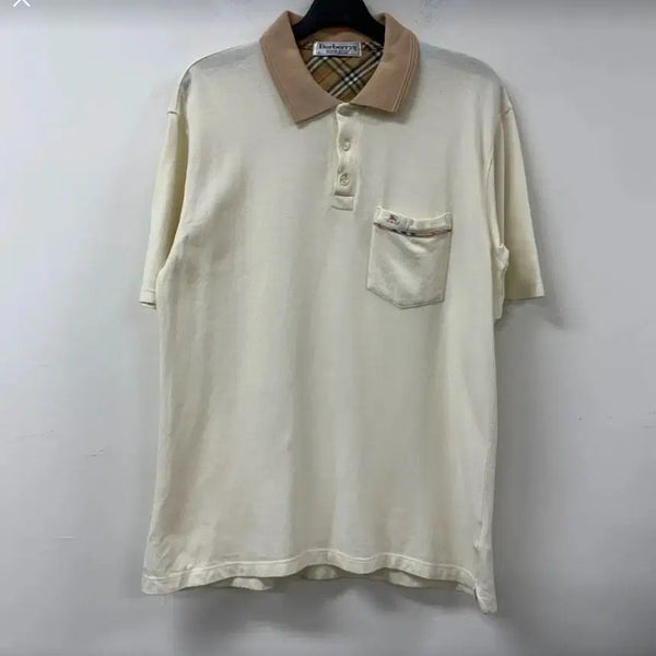 [BUNJANG] Burberry 90s Check Collar Short Sleeve Polo Shirt Ivory / 90,S 버버리 체크 카라 반팔 카라티 아이보리
