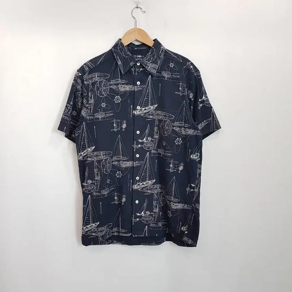 [BUNJANG] Nautica Vintage Pattern Boxy Silk Blend Cotton Short Sleeve Shirt Men's M / 노티카 빈티지 패턴 박시 실크 혼방 코튼 반팔 셔츠 남M R172