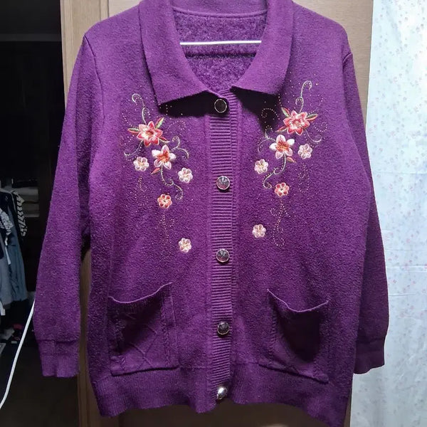 [BUNJANG] Purple Floral Embroidered Cardigan (Size 100) / 보라색 꽃 자수 가디건(100)