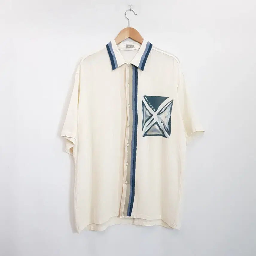 [BUNJANG] Vintage Japanese Linen Blend Short Sleeve Shirt Men's XL / JPN 빈티지 패턴 린넨 마 반팔 셔츠 남XL R174