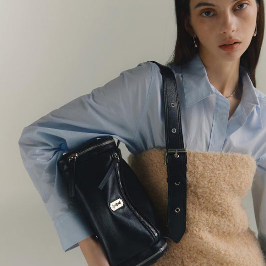 [BUNJANG] Vunque Perfe Multi Pocket Shoulder Motorbag Small Black + Gear Chain Strap / 분크 퍼펙 멀티 포켓 숄더 모터백 스몰 블랙+기어체인스트랩+이너백
