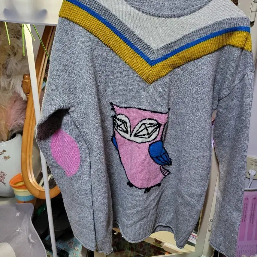 [BUNJANG] Lucky Chouette Owl Design Gray Knit Dress / 럭키슈에뜨 부엉이 디자인 회색 니트 원피스