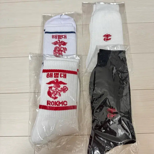 [BUNJANG] ROK Marine Corps Logo Socks Set (White/Black) / 해병대 양말