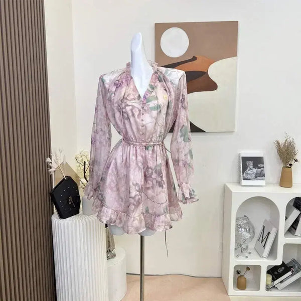 [BUNJANG] Chiffon Flower Pattern Ruffle Dress / 쉬폰 플라워 패턴 프릴 원피스
