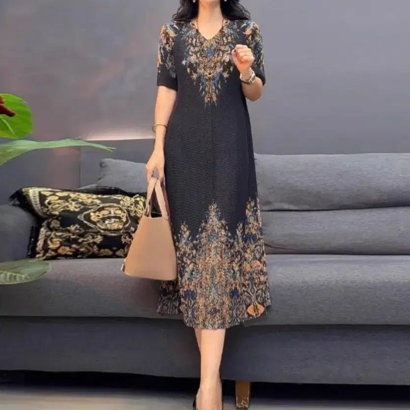 [BUNJANG] Pleated Pattern Short Sleeve Dress / 플리츠 원피스 반팔 패턴 원피스
