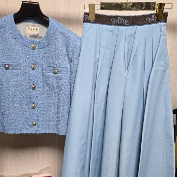 [BUNJANG] TIME Tweed Jacket Skirt Set (Sky Blue) / 타임 트위드 자켓 스커트 세트 하늘색