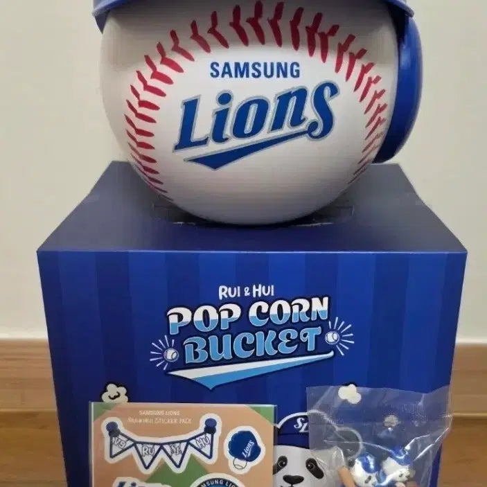 [BUNJANG] Samsung Lions Ruihhui Popcorn Bucket Set / 삼성라이온즈 루이후이 팝콘통 새제품