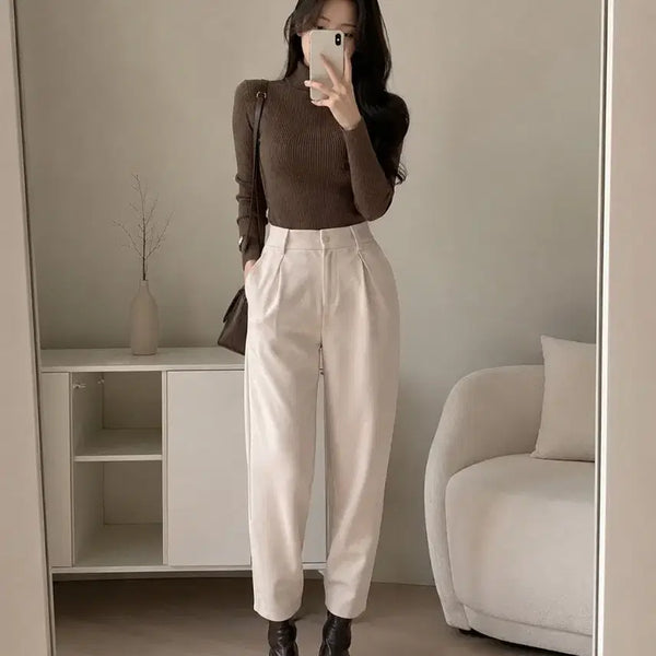 [BUNJANG] High-Waist Pin-Tuck Wide Beige Slacks / 핀턱 와이드 베이지 슬랙스
