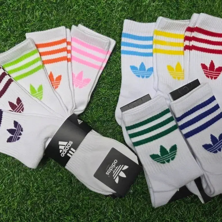 [BUNJANG] Adidas Color Mid-Calf Socks (10 Pairs) / 아디다스 컬러 중목 양말