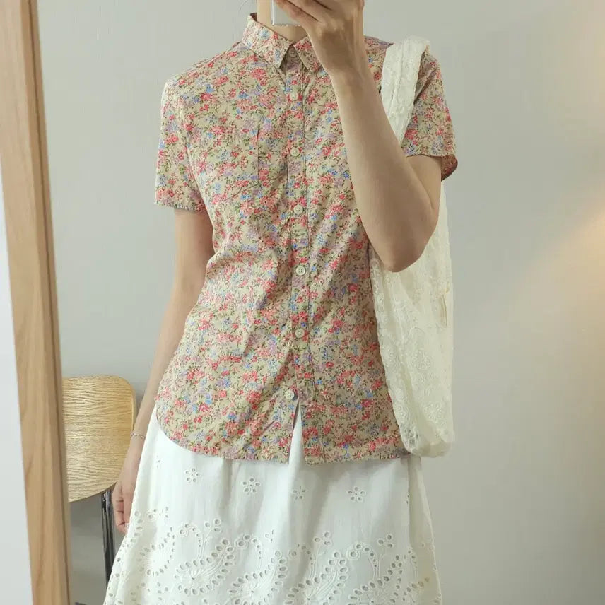 [BUNJANG] Shuca Women's Floral Short Sleeve Shirt / (S)shuca 여성 반팔 셔츠 플로럴 꽃남방 W4096