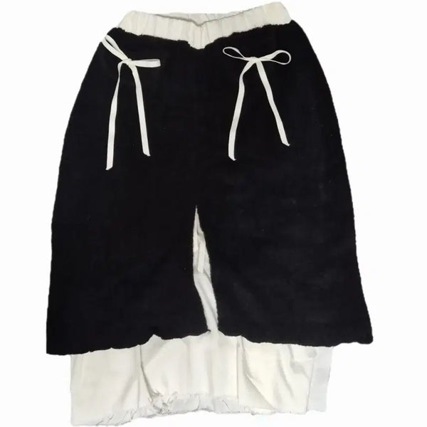 [BUNJANG] Black Long Skirt with White Chiffon Layering / 블랙 롱 스커트
