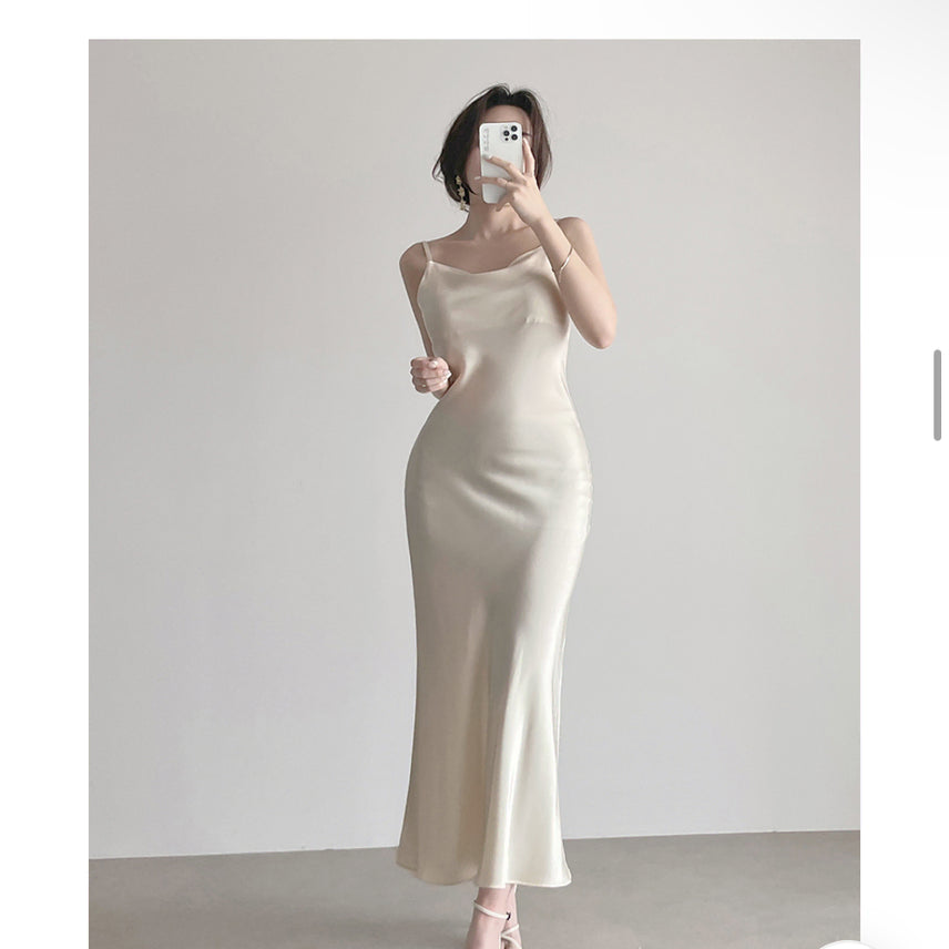 [BUNJANG] Ganadaran Silk Mermaid Drape Long Dress / 가나다란 실크 머메이드 드레이프 롱 원피스 (교신X)