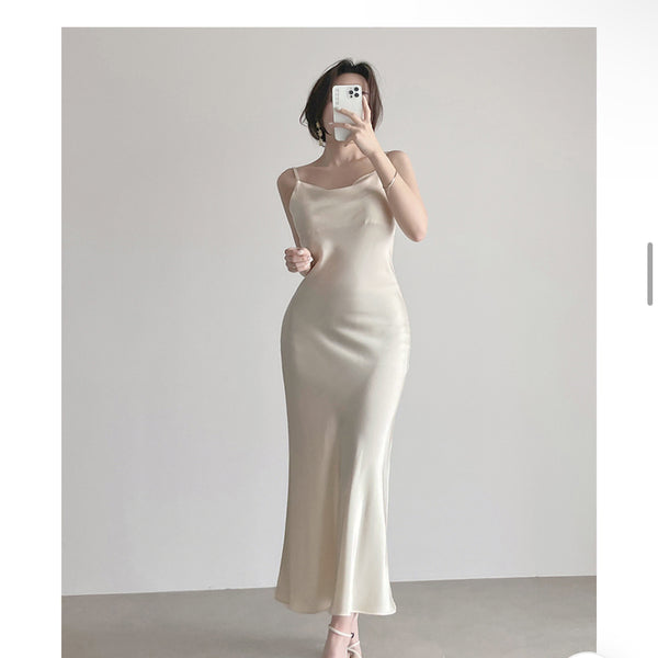 [BUNJANG] Ganadaran Silk Mermaid Drape Long Dress / 가나다란 실크 머메이드 드레이프 롱 원피스 (교신X)