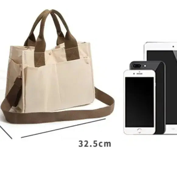 [BUNJANG] Multi-Compartment Canvas Handle Crossbody Bag / 다중 칸 캔버스 핸들 크로스백