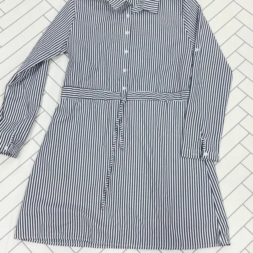 [BUNJANG] Women's Striped Roll-Up Shirt Dress / 여자 프리 스트라이프 여름 롤업 셔츠원피스