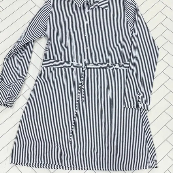 [BUNJANG] Women's Striped Roll-Up Shirt Dress / 여자 프리 스트라이프 여름 롤업 셔츠원피스