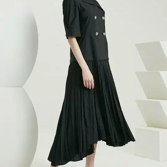 [BUNJANG] TIME Double Button Pleats Long Dress / 타임 더블 버튼  플리츠 원피스55