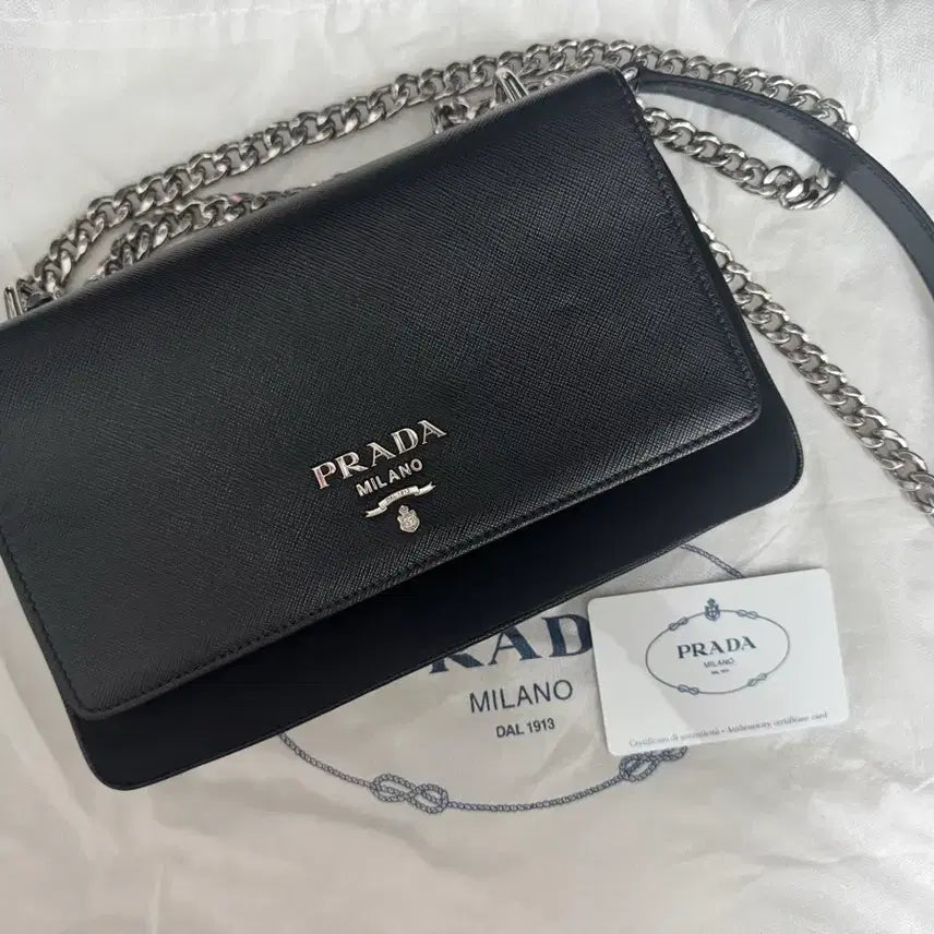 [BUNJANG] Prada Saffiano Chain Shoulder Bag Black / 프라다 사피아노 체인 숄더백 블랙