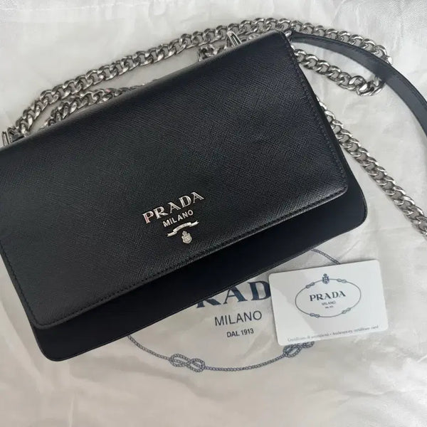 [BUNJANG] Prada Saffiano Chain Shoulder Bag Black / 프라다 사피아노 체인 숄더백 블랙