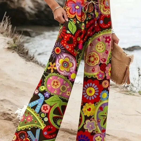 [BUNJANG] Floral Print Wide Leg Pants / 화려한 꽃무늬 와이드 팬츠