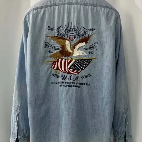 [BUNJANG] Polo Ralph Lauren Heritage Eagle Flag Embroidered Dinger Work Shirt (L) / 폴로 랄프로렌 헤리티지 이글플레그 엠브로이더 덩가리 워크 셔츠 L