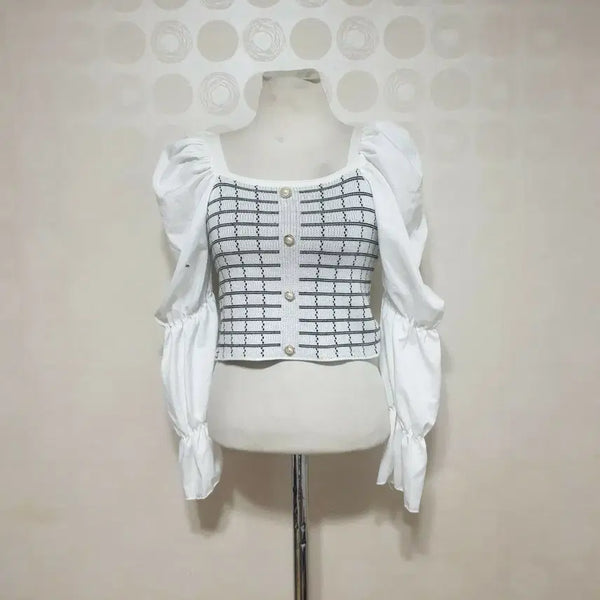 [BUNJANG] White Cropped Blouse - Size 55 / 새것 흰크롭티55 크롭티55 크롭블라우스55