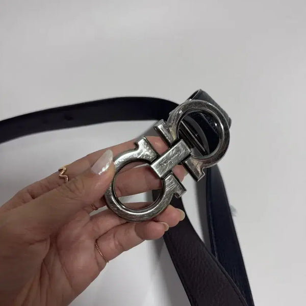 [BUNJANG] Salvatore Ferragamo Gancini Silver Buckle Men's Belt / 페라가모 벨트 간치니 은장 버클
