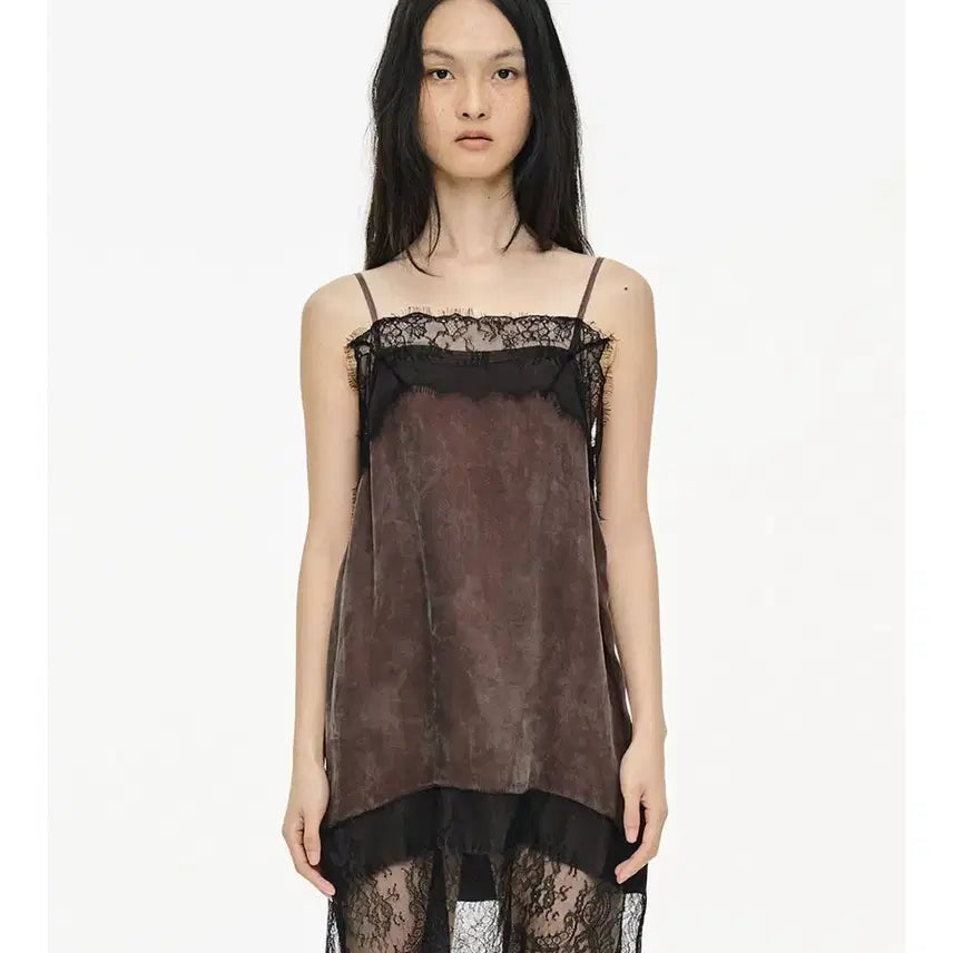 [BUNJANG] Seric Lace Slip Dress Brown / 세릭 레이스 슬립 원피스 브라운