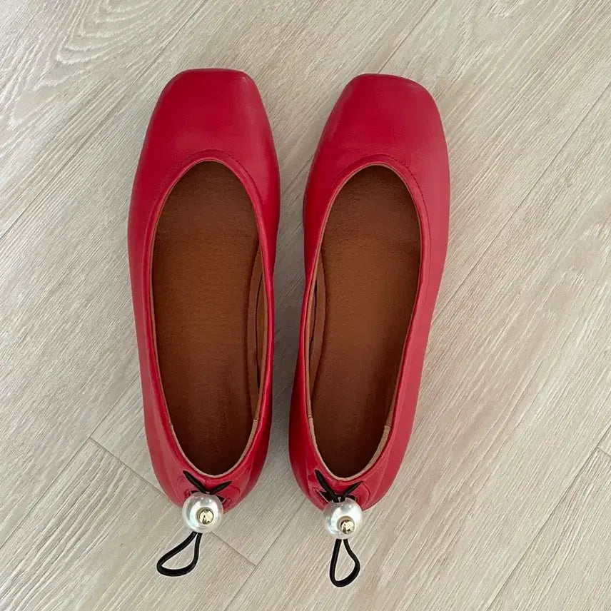 [BUNJANG] Real Leather Flat Shoes / 레드 플랫슈즈