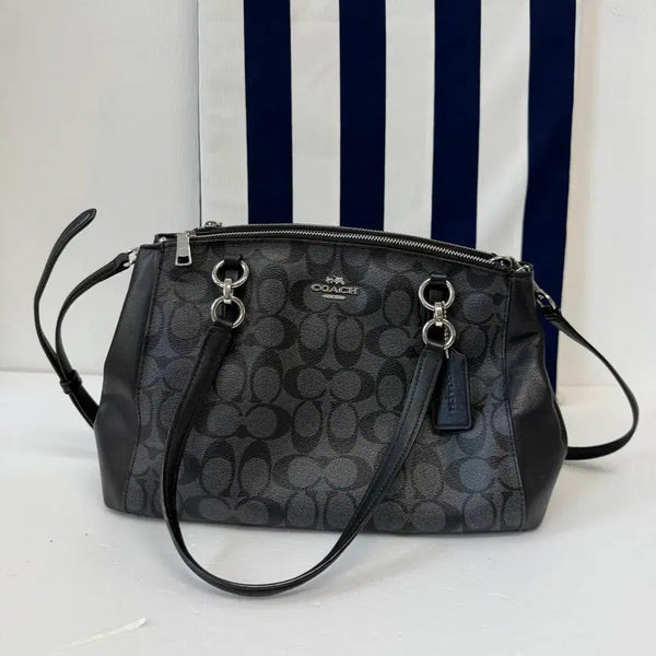 [BUNJANG] COACH Signature 2-Way Tote Shoulder Bag Crossbody Black Women's Bag / 코치 시그니처 토트백 숄더백 크로스백 블랙 여성가방 COACH JS