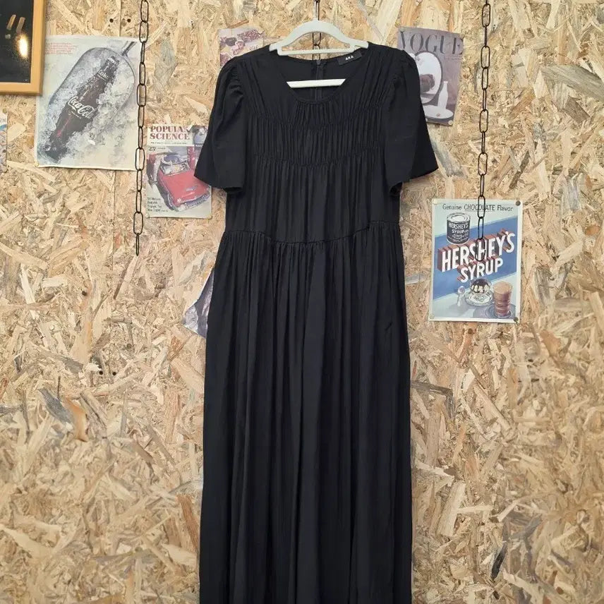 [BUNJANG] Pleated Long Short-Sleeve Dress / 앞주름 롱 반팔 원피스 66
