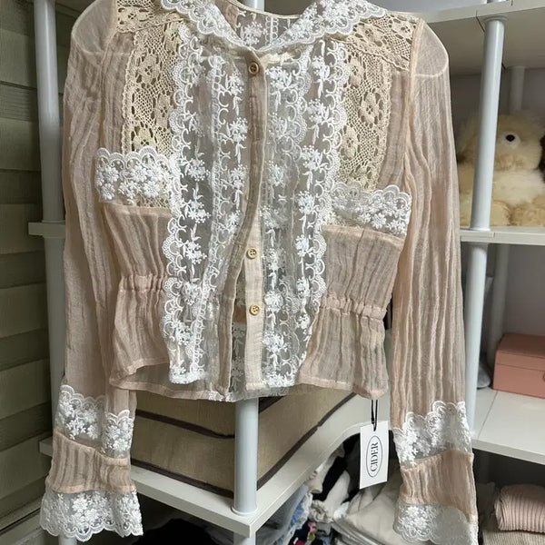 [BUNJANG] Lace Blouse Pink-Beige / 레이스 블라우스 핑크베이지 택있음