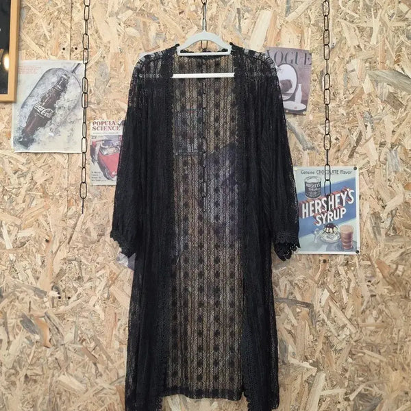 [BUNJANG] Black Lace See-Through Long Sleeve Cardigan / 블랙 레이스 시스루 긴팔 가디건