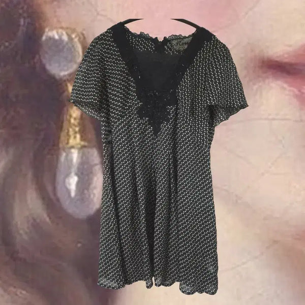 [BUNJANG] Vintage Black Polka Dot Embroidered Lace Blouse / 일본빈티지 블랙 도트 자수 레이스 블라우스 원피스탑 모리 하구미 바선생