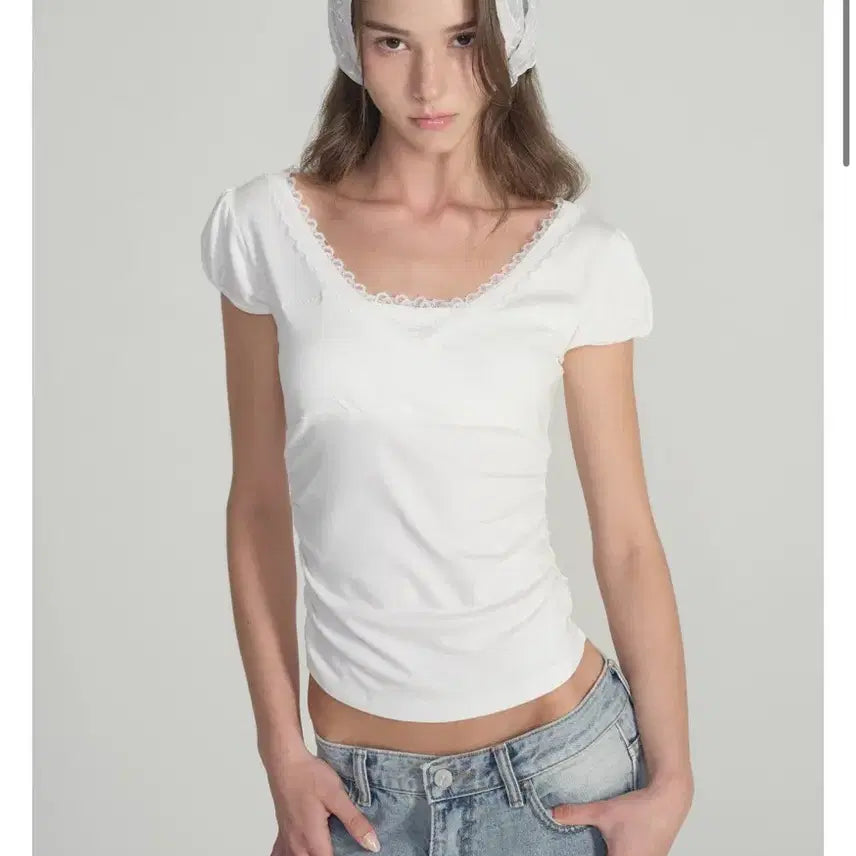 [BUNJANG] Clishere Vivian Ballet Lace Short-Sleeve Top / (새상품) 클리시어 비비안 발레 레이스 탑 반팔