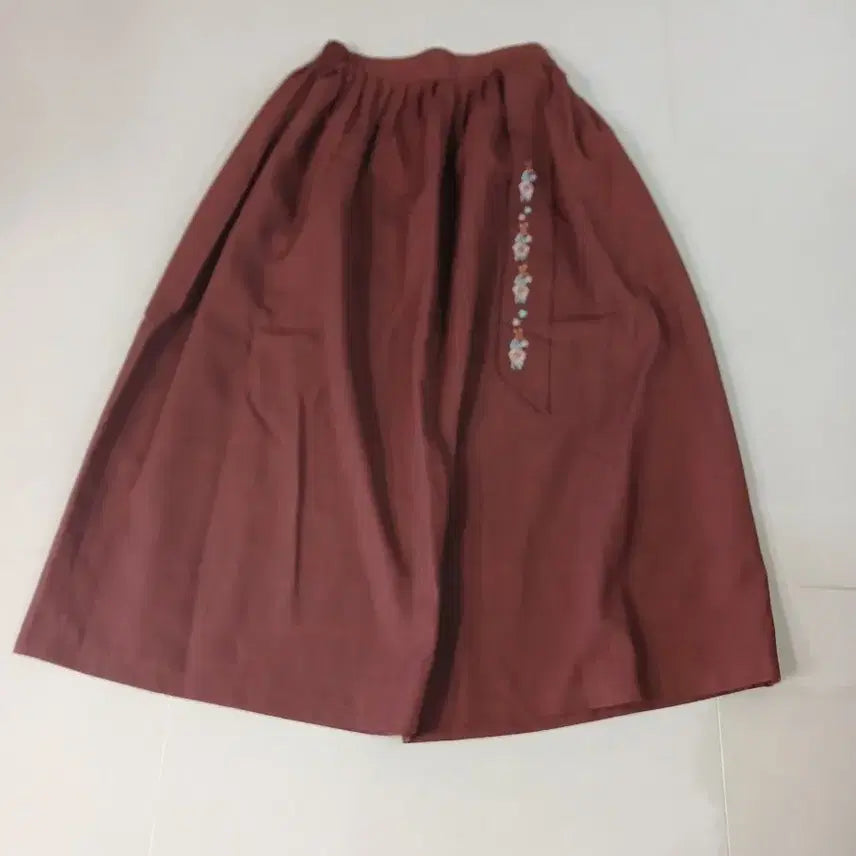 [BUNJANG] Women's Hemp Embroidered Long Skirt / 여성 삼베 자수 롱스커트