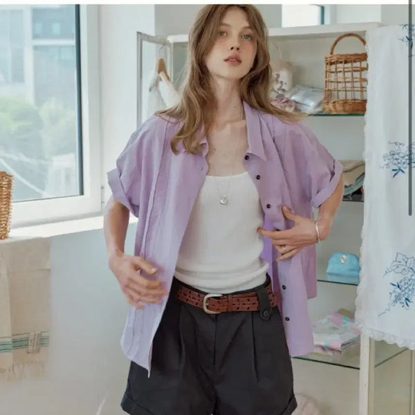 [BUNJANG] Modest Mood Irish Short Sleeve Shirt (Lavender) / 모데스트무드 아이리쉬 반팔 셔츠 (라벤더)