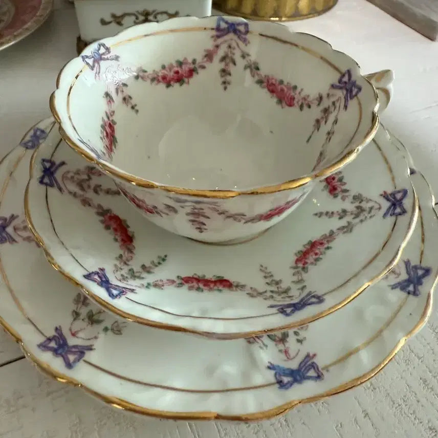 [BUNJANG] George Warrilow & Sons Purple Ribbon Bone China Tea Cup Trio / 영국 앤틱 리본티잔트리오
