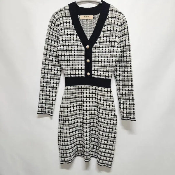 [BUNJANG] Atelier Nine Tweed Check Knit Midi Dress / 아틀리에나인 트위드 체크 니트 미디 원피스 F