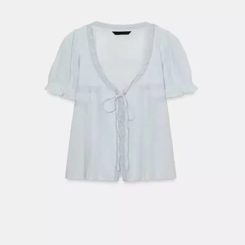 [BUNJANG] Zara Gauze Embroidered Shirt Blouse / 자라 Zara 거즈 자수 셔츠 블라우스