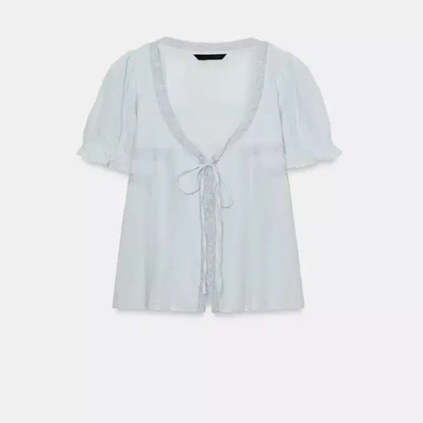 [BUNJANG] Zara Gauze Embroidered Shirt Blouse / 자라 Zara 거즈 자수 셔츠 블라우스