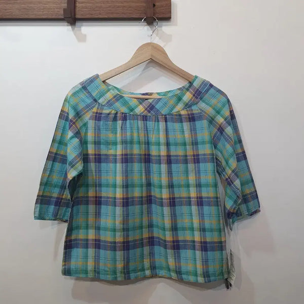 [BUNJANG] Checked Boat Neck Blouse / 이번주할인*하구미 체크 보트넥 블라우스