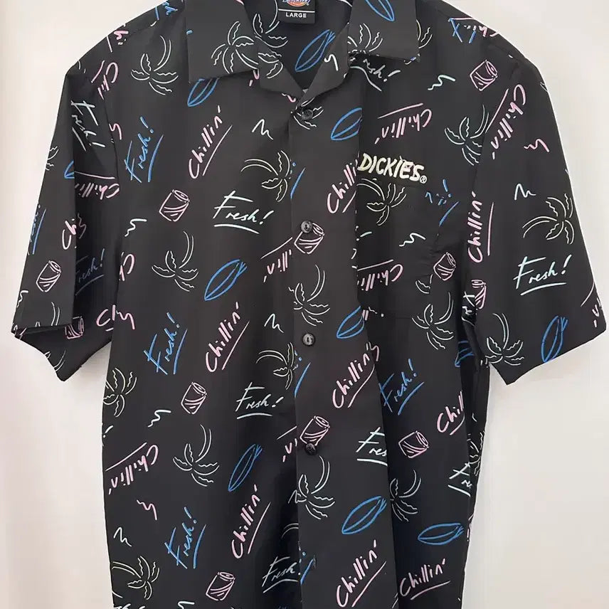 [BUNJANG] Dickies Palm Tree Surfing Board Printing Short Sleeve Shirt Black / [L]Dickies 셔츠 블랙 프린팅 팜트리 서핑보드