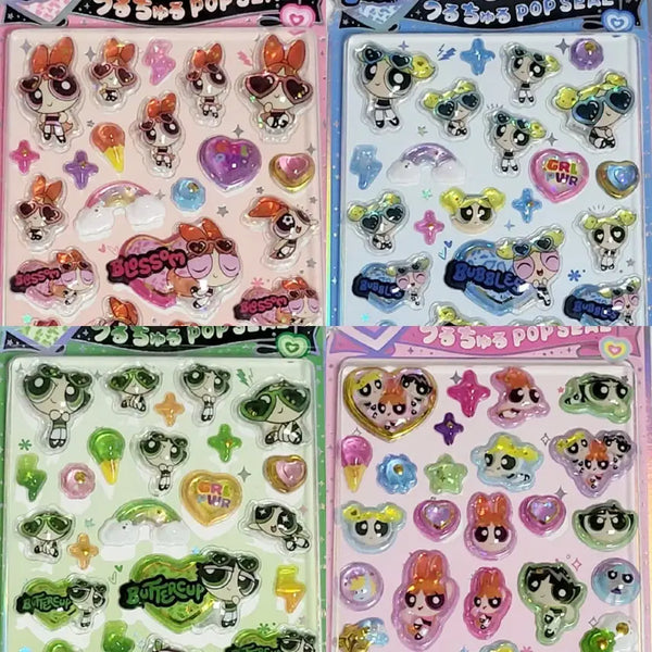 [BUNJANG] Powerpuff Girls Uruchuru Pop Seal Sticker Bundle Set / 파워퍼프걸 우루츄루 팝씰 스티커 봉봉드롭 블로섬 블라썸 버블 버터컵
